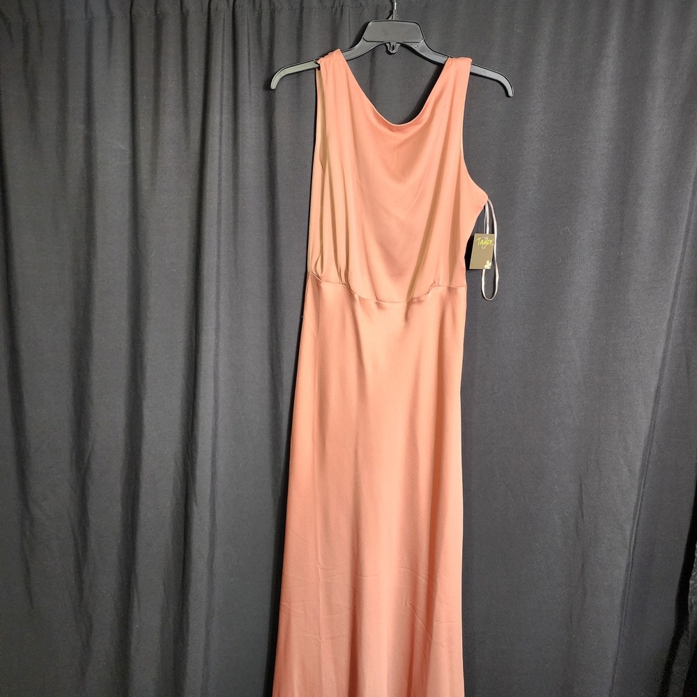 Taylor Dusty Rose Matte Satin Sleeveless Maxi Dress V-Back Gown 2166MAT Womens 8